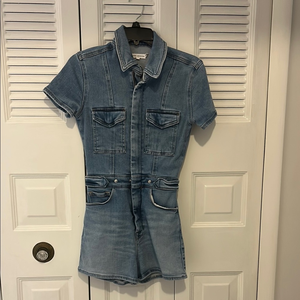 Good American Denim Short Sleeve Jumpsuit